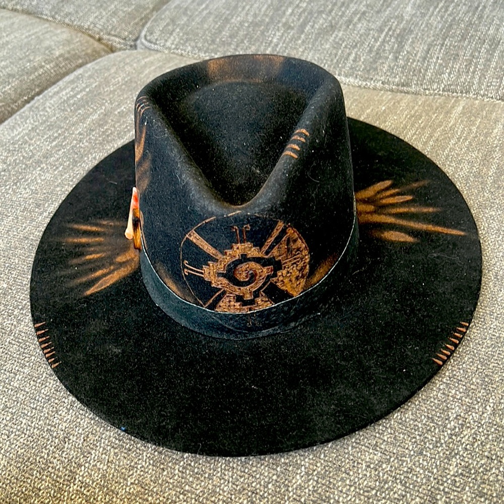 Large Men’s Tulum Black hat. Galactic butterfly, Palo Santo, carnelian crystal